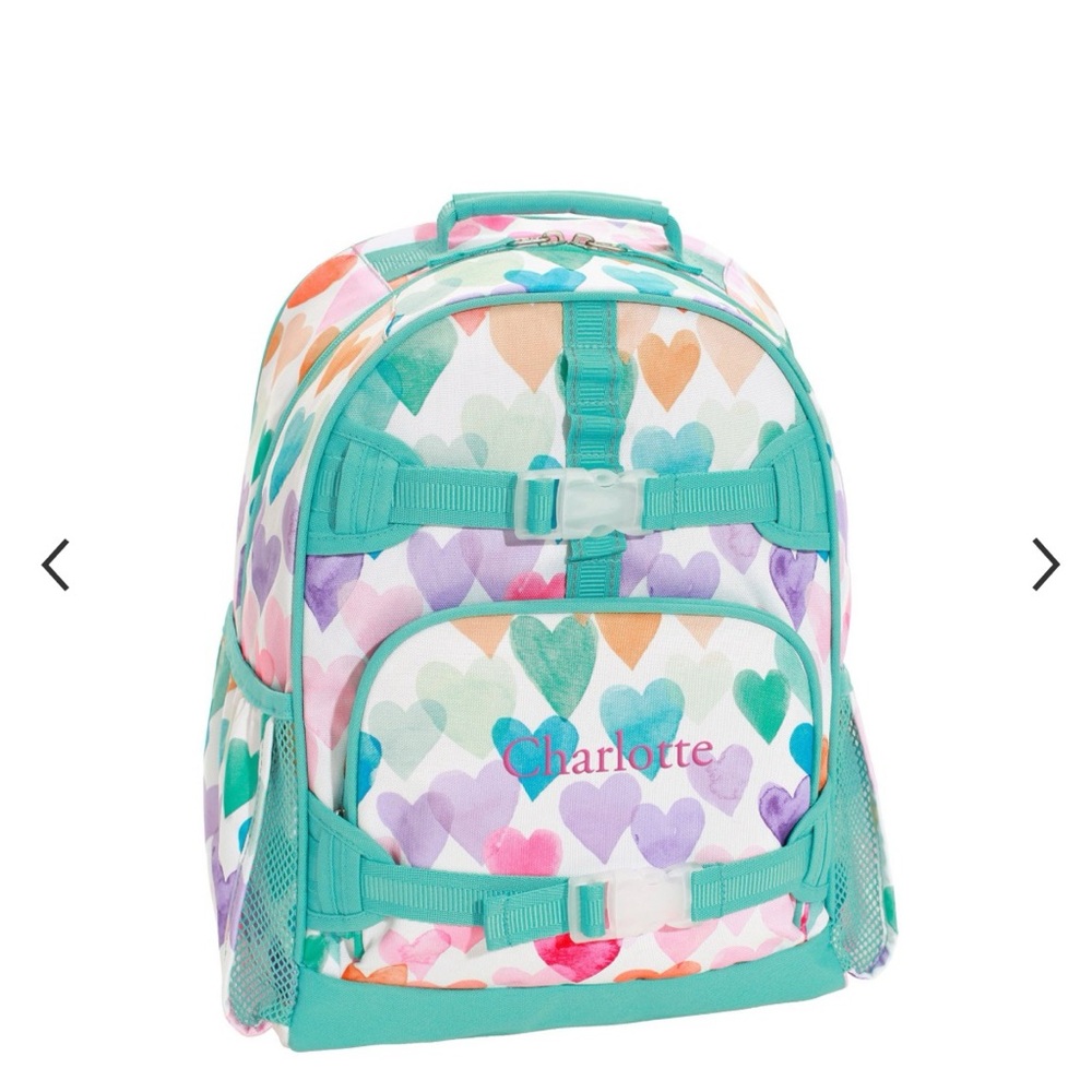 NWT Mackenzie Aqua Rainbow Hearts Backpack, Lunch Box & Water Bottle